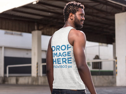 Mockup of the Back of a Man Wearing a Heathered Sleeveless Shirt