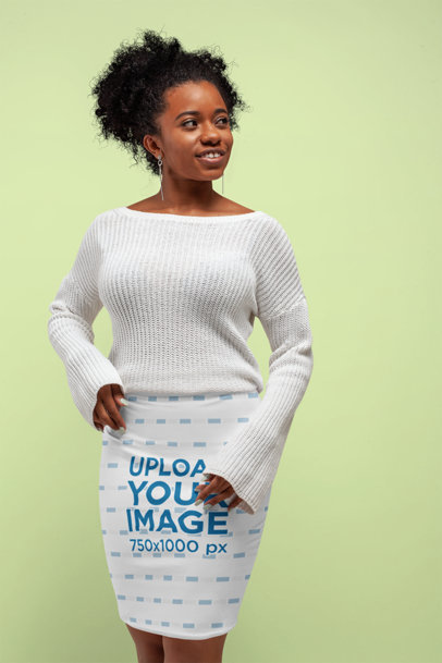 Pencil Skirt Mockup of a Woman with Curly Hair 