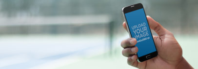 Android Phone Mockup Being Used in a Tennis Court