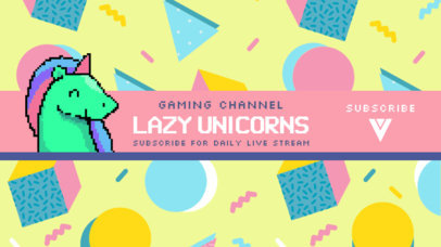 Gaming Channel YouTube Banner Maker Featuring an 8-Bit Unicorn 