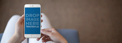 Woman Relaxing in Her Living Room Using an iPhone Mockup