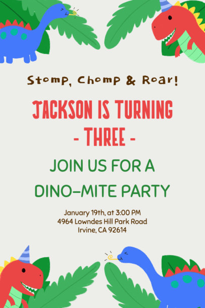 Birthday Party Invitation Card Maker with Dinosaur Illustrations