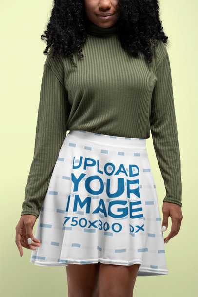 Customizable Skater Skirt Mockup Featuring a Woman at a Studio