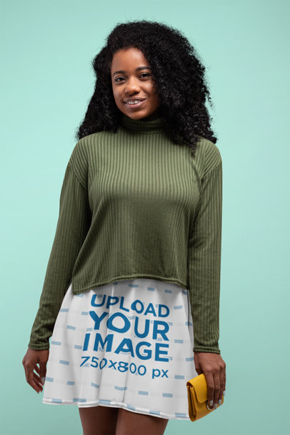 Skater Skirt Mockup of a Woman with Curly Hair 