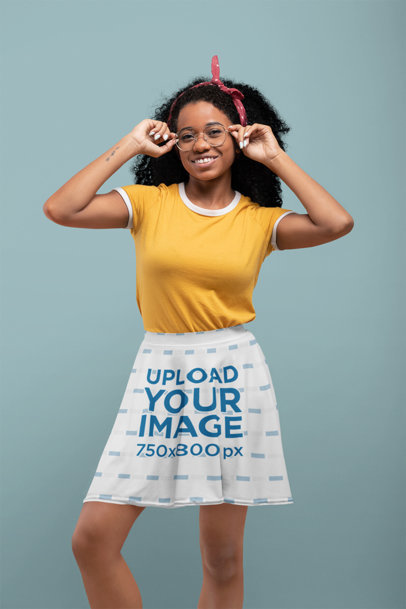 Skater Skirt Mockup of a Woman with Glasses at a Studio 