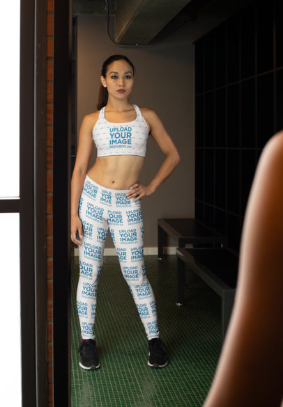 Sports Bra Mockup of a Woman with Leggings Looking in the Mirror 28696