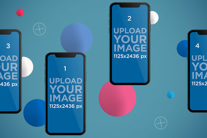 Mockup of Multiple iPhone 11 Pro Floating in an Abstract Background