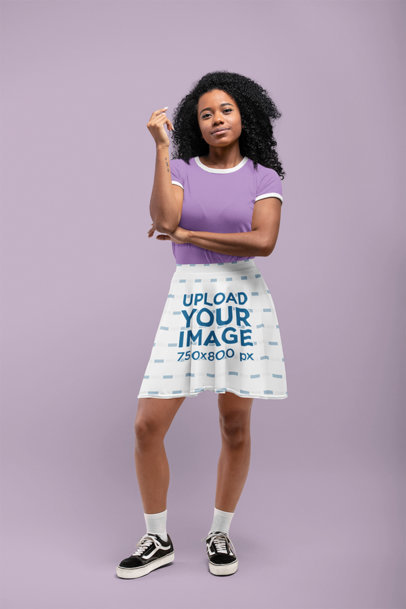 Skater Skirt Mockup of a Curly-Haired Woman at a Studio 