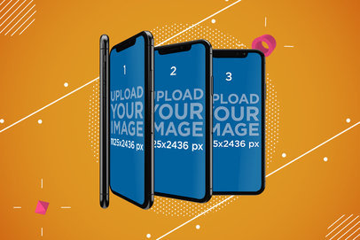 Mockup of Several iPhone XS Standing Like a Domino Line 533-el