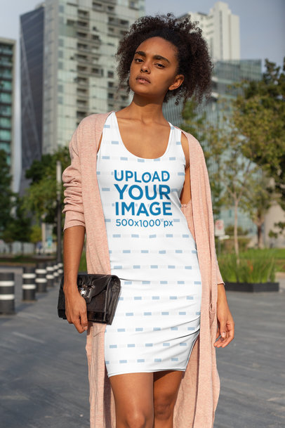 Mockup of a Woman in a Racerback Dress Walking in the City 