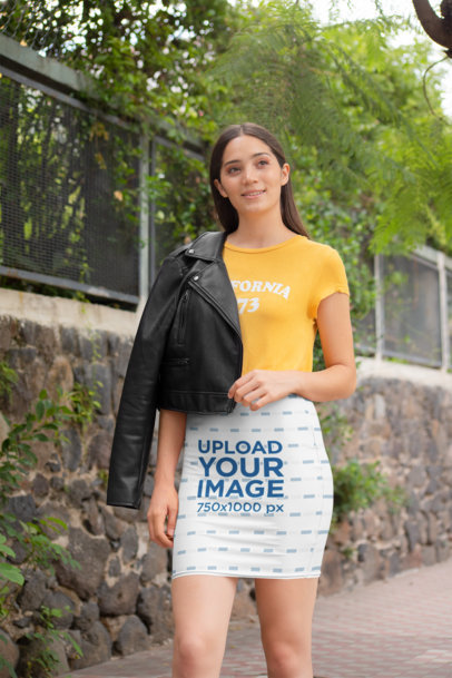 Mockup of a Woman Wearing a Pencil Skirt in a Cloudy Day 