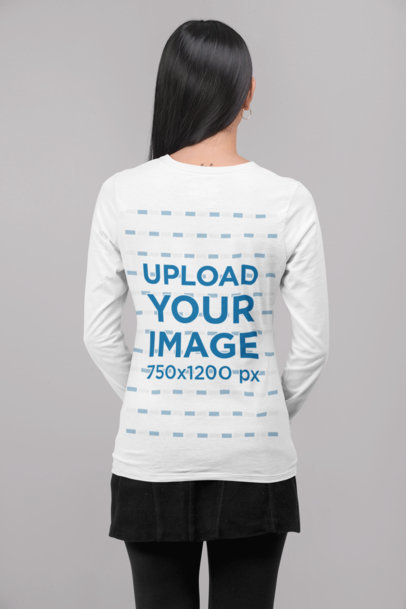 Long Sleeve Tee Mockup of a Woman Facing the Studio Wall