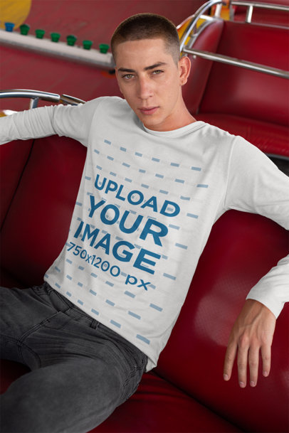 Long Sleeve Tee Mockup of a Man in a Roller Coaster's Seat 29042