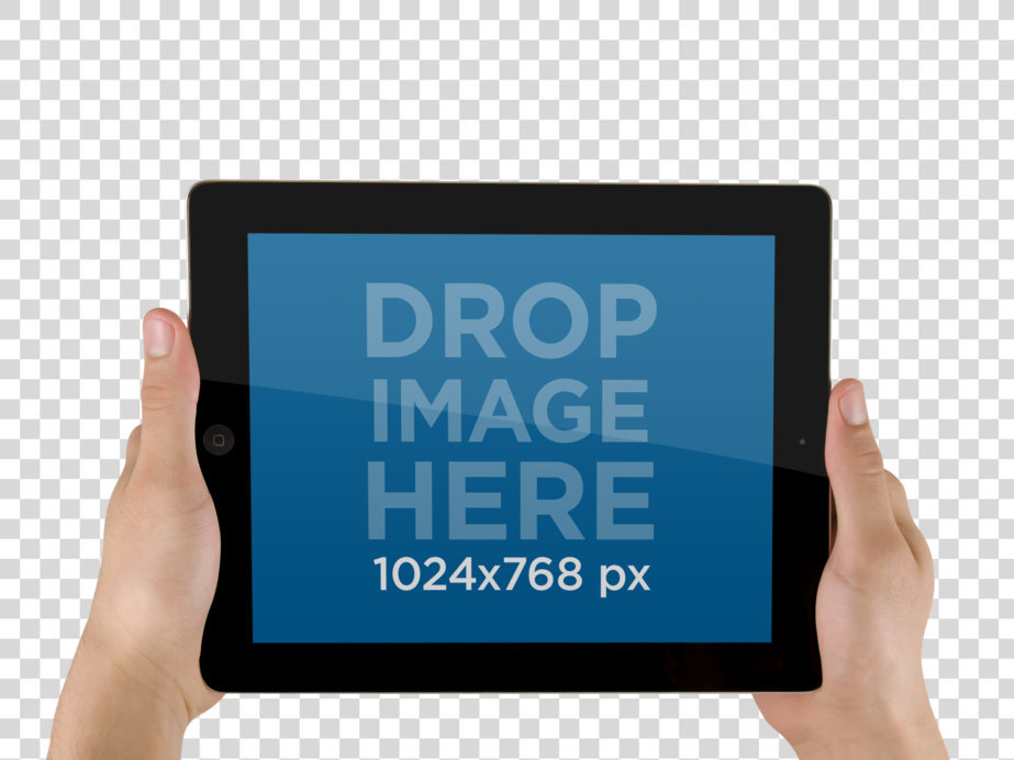 Mockup of Someone Holding a Black iPad in Landscape Position