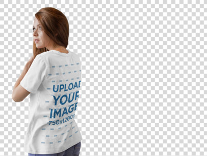 Back Shot of a Woman Wearing a T-Shirt Mockup Facing a Transparent Backdrop