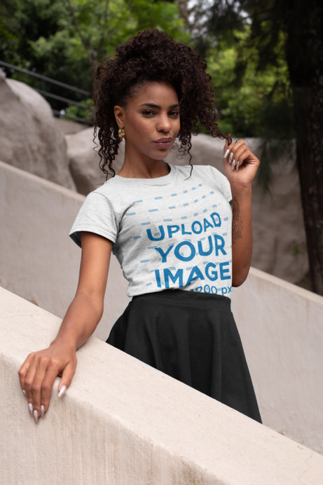 Heather T-Shirt Mockup of a Classy Woman at a Park 