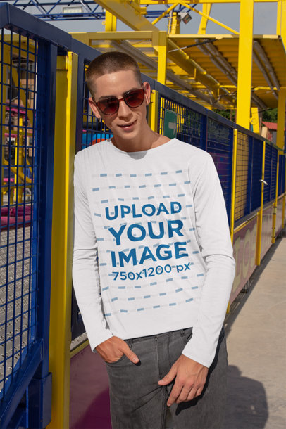 Long Sleeve T-Shirt Mockup of a Man with Sunglasses