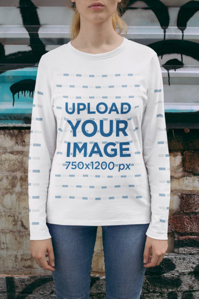 Cropped Face Long Sleeve Tee Mockup of a Woman