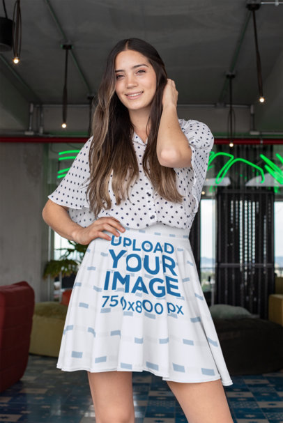 Skater Skirt Mockup of a Woman Wearing a Dotted Top
