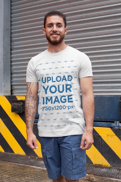 Heather Tee Mockup Featuring a Tattooed Bearded Man 