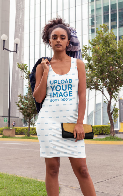 Racerback Dress Mockup of a Stylish Woman Posing in the City