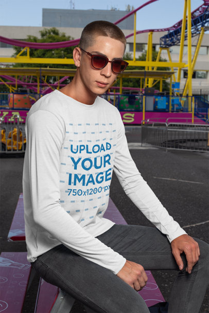 Long-Sleeve T-Shirt Mockup of a Man With Sunglasses at a Fair 