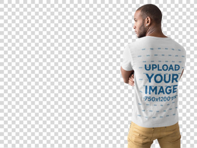 Back Shot of a Serious Man Wearing a V-Neck Tee Template Crossing his Arms at a Studio