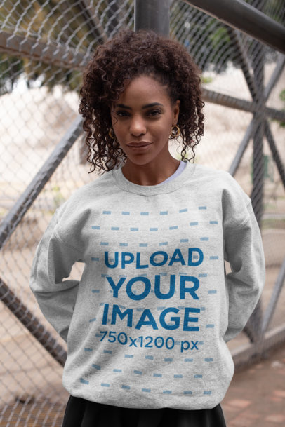 Mockup of a Woman Wearing a Customizable Crewneck Sweatshirt 