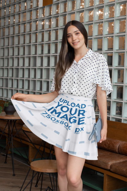 Mockup of a Woman Playing with Her Skater Skirt 