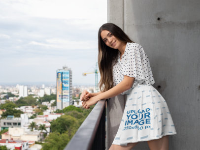 Skater Skirt Mockup Featuring a Woman on a Balcony 28679
