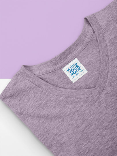 Mockup of a Customizable Inside Clothing Label on a V-Neck Tee