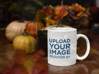 11 oz Coffee Mug Mockup in a Fall-Decorated Scenario with Pumpkins 29158