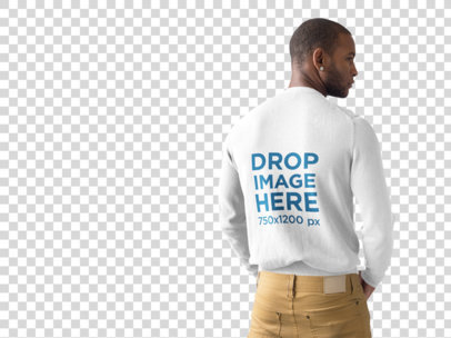 Back Shot of a Man Wearing a Crewneck Sweater Mockup at a Photo Studio
