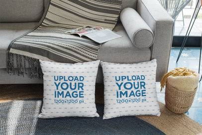 Mockup of Two Pillows on a Modern Living Room 