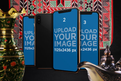 Mockup Featuring Three iPhones X in an Arabic Inspired Setting 