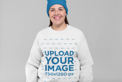 Sweatshirt Mockup of a Smiling Woman with a Beanie