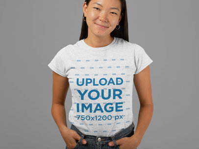 Heather Tee Mockup of a Woman Posing with Her Hands on Pockets 