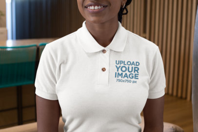 Mockup of a Woman Wearing a Polo Shirt with an Embroidered Design
