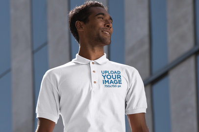 Mockup of a Smiling Man Wearing an Embroidered Polo Shirt 