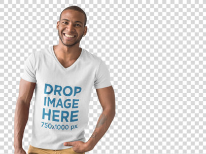 T-Shirt Mockup of a Handsome Smiling Man at a Photo Studio