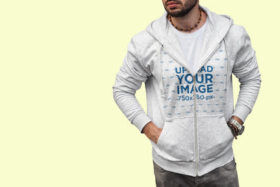 Heathered Hoodie Mockup of a Bearded Man in a Color-Custom Backdrop