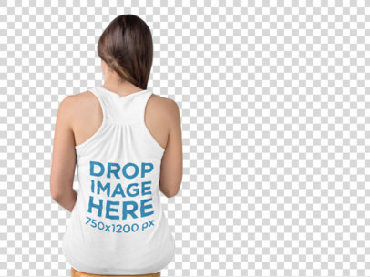 Back Shot of a White Woman Wearing a Bella Canvas Tank Top Mockup