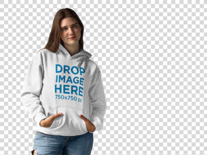 Hoodie Mockup of a Smiling Young Woman at a Photo Studio