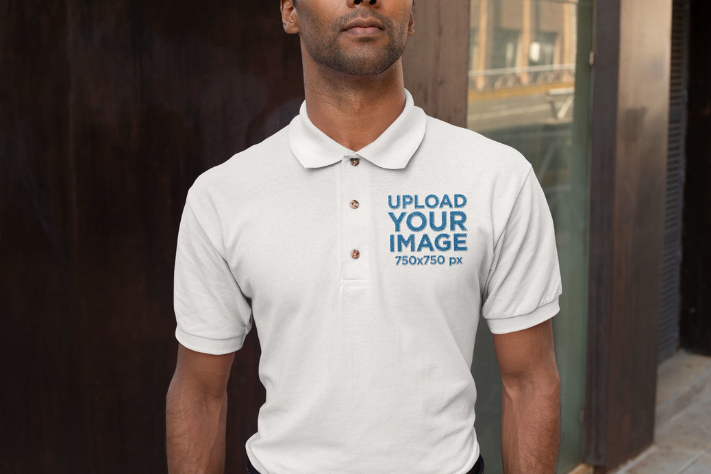 Embroidered Polo Shirt Mockup Featuring a Serious Man