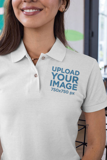 Embroidered Polo Shirt Mockup Featuring a Smiling Young Woman 