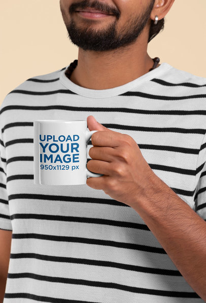 Cropped Face Mockup of a Man Holding an 11 oz Coffee Mug 