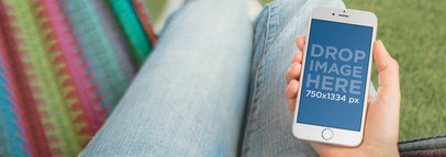 Mockup Template of a Woman in a Hammock Using an iPhone