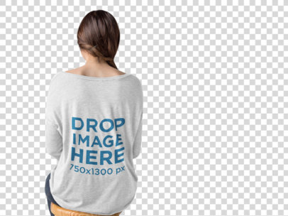 Back of a Woman Wearing a Long Sleeve Heather Tee Mockup at a Photo Studio