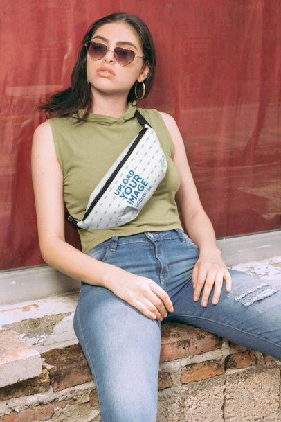 Mockup of a Trendy Woman with Heart-Shaped Sunglasses Wearing a Fanny Pack