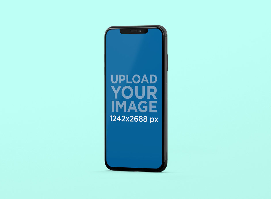 Mockup of an iPhone 11 Pro Max Standing in a Color-Custom Setting